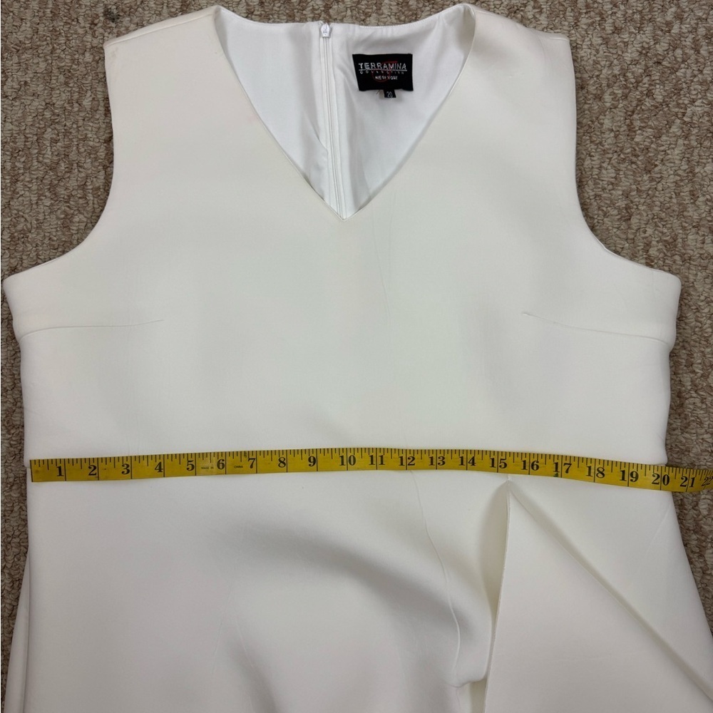Terramina Cream Asymmetrical Sheath Dress V-Neck Flutter - Picture 10 of 16